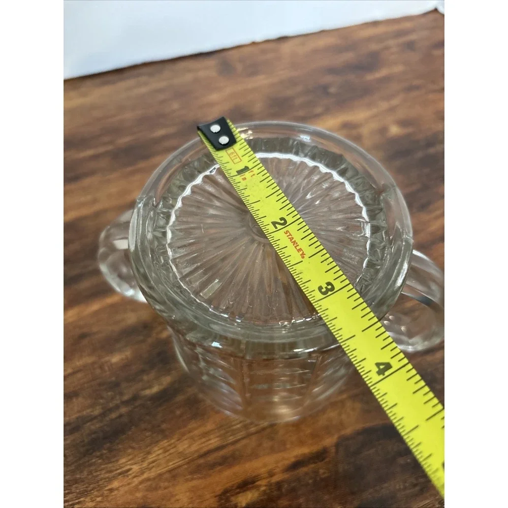 Vintage Federal Glass ClearWaffle Pattern Double Handle SugarBowl Starburst Base